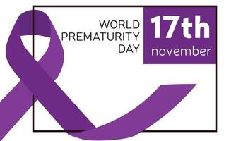 17 November world prematurity day. Purple ribbon vector