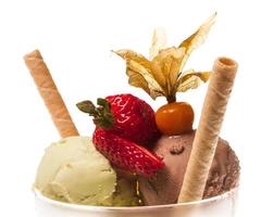 yogurt and chocolate ice cream in a bowl close up photo