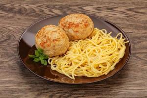 Spaghetti with homemade chicken cutlet photo