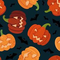 Halloween Vector Seamless Pattern With Jack O'Lantern and Bats. Perfect Print for Wrapping Paper, Packing, Textile, etc.