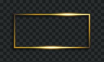 Gold Shiny Rectangle Border on Black Transparent Background. vector