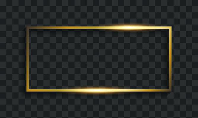 Gold Shiny Rectangle Border on Black Transparent Background.