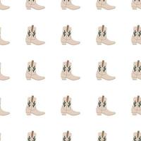 Cowboy boots with ornament seamless pattern. Wild west theme. Hand drawn colored trendy vector illustration on white background