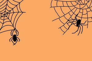 Halloween spider web and spiders on color background. Vector illustration