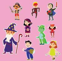 kids wearing halloween costumes vector