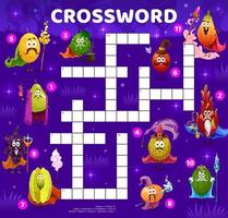 Crossword quiz with cartoon fruit wizard character vector