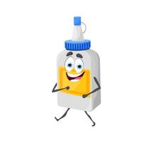 Cartoon funny glue bottle character, school supply vector