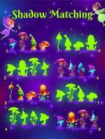 juego de combinación de sombras, setas mágicas de dibujos animados