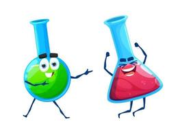 Cartoon cute school chemical flask characters vector