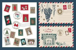 Christmas mail, postcard, hand drawn illustration. vector