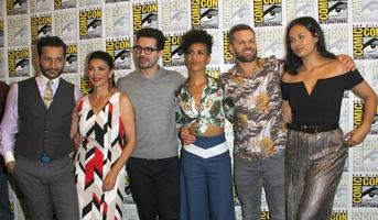 SAN DIEGO, July 22 - Cas Anvar, Shohreh Aghdashloo, Steven Strait, Dominique Tipper, Wes Chatham, Frankie Adams at Comic Con Saturday 2017 at the Comic Con International Convention on July 22, 2017 in San Diego, CA photo