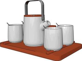 Tazas térmicas en la mesa, ilustración, vector sobre fondo blanco.