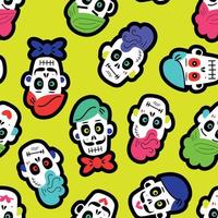 Seamless pattern with colorful  sugar funny skulls. vector