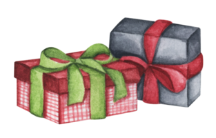 acquerello disegno Natale regalo scatole con archi, presente scatola. png