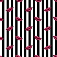 Seamless pattern red lips on striped background vector