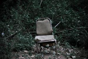 Empty Chair In The Middle Of The Forest For Nature-Themed Wallpaper photo