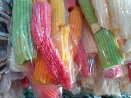 colorful snack on plastic pack photo