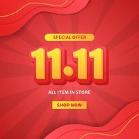 11 11 hot deal shopping day discount sale offer promotion flyer banner concept vector