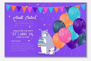 plantilla de tarjeta de cumpleaños infantil con ilustraciones vector