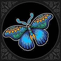 Colorful butterfly mandala arts isolated on black background vector