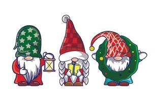 Bundle Of Merry Christmas Cute Gnomes Santa Claus Costume Cartoon Illustration Banner Design. vector