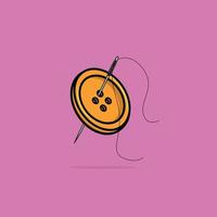 A threaded needle and yellow button vector illustration.