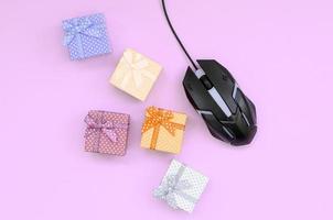 Online shopping concept, internet ordering gifts for holidays photo