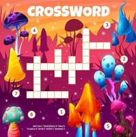 Crossword grid worksheet with luminous mushrooms vector