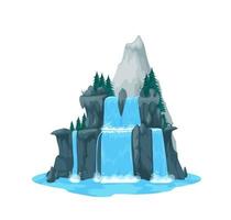 Natural park cartoon water cascade or waterfall vector