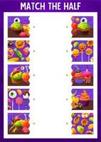 Match half puzzle game with Halloween desserts vector