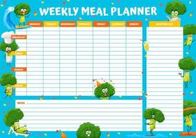 Weekly meal planner with funny broccoli characters vector