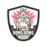 Hong Kong travel icon with smiling god of luck vector