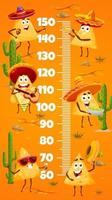 Kids height chart with funny mexican nachos chips vector