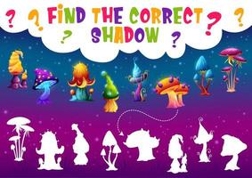 Find correct shadow of magic mushroom kids game vector