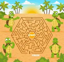 Labyrinth maze game help cartoon turtle find exit vector