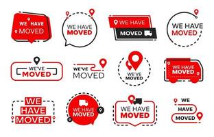 We have moved, relocate red signs and icons set