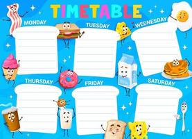 Education schedule with breakfast funny characters vector