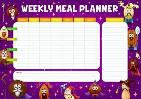 Nut wizard characters weekly meal planner schedule vector