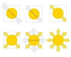Filipino sun vector stock illustration. Stages of drawing. Symbol. Infographic, Isolated on a white background.