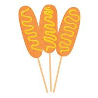 corn dog vector stock illustration. Sausage in the dough. Poured with ketchup and polishing. Isolated on a white background.