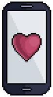 teléfono celular de arte de píxeles con icono de vector de icono de corazón para juego de 8 bits sobre fondo blanco