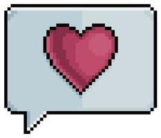 Pixel art speech bubble with heart icon vector icon for 8bit game on white background