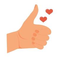 Thumbs up concept vector stock illustration. Admiration, Excellent.   Hands Gestures cartoon friendly funny style. Concept of like at social network, success or good feedback. Isolated on a white back