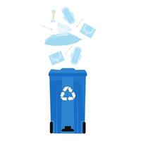 General, non-recyclable waste. Information poster. Cotton swabs, wet wipes, pads in a separate trash can. Vector stock illustration of recycling. Isolated on a white background.