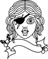 Black and White Tattoo linework Style human rogue character face vector