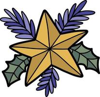 Hand Drawn Christmas stars and bouquets illustration vector