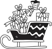 Hand Drawn Santa sleigh and gifts illustration vector