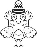 Hand Drawn happy bird wearing christmas hat illustration vector