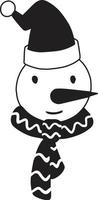Hand Drawn cute happy snowman face illustration vector