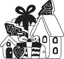 Hand Drawn Christmas gift box and toy house illustration vector